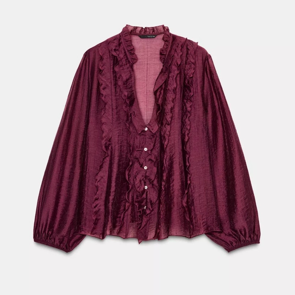 Zara Burgundy Ruffled Blouse